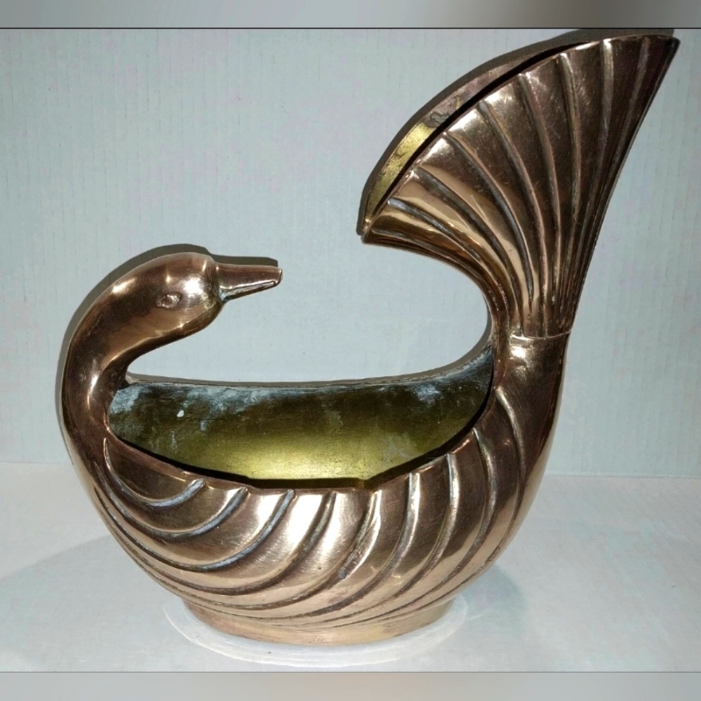 Beautiful VINTAGE Brass Duck Flower Planter 9IN Long 8.5IN High